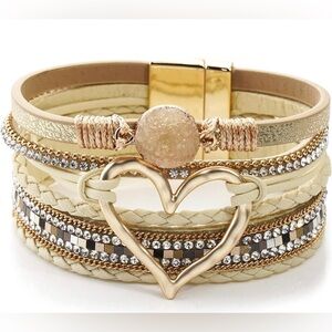 NWT Multilayer Leather Wrap Bracelet Heart-Shape Wide Cuff Bracelets